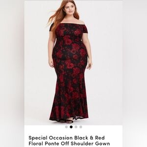 Torrid Off-Shoulder Black and Red Floral Maxi Dress